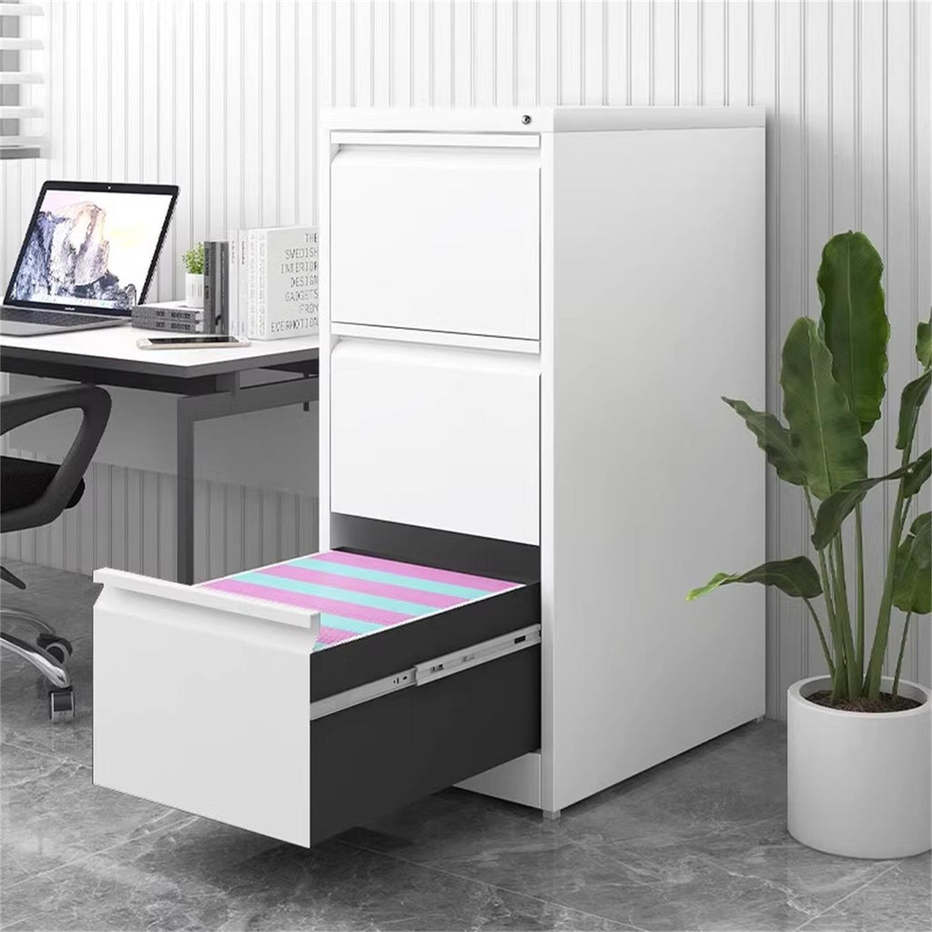 Steel Vertical File Cabinet with Lock - 3-Drawer Metal Storage for A4/Legal/Letter - White, 14.65 x 14.75 x 40.50 inches | Pr