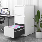 Steel Vertical File Cabinet with Lock - 3-Drawer Metal Storage for A4/Legal/Letter - White, 14.65 x 14.75 x 40.50 inches | Pr