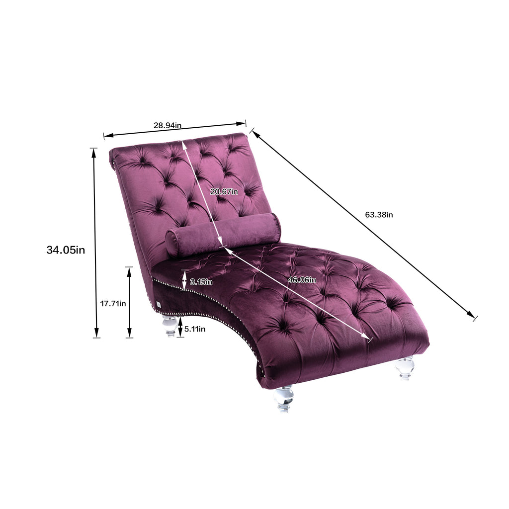 Velvet Chaise Lounge Indoor, Button-Tufted Upholstered Chaise Lounge Chair with Pillow for Bedroom Living Room Office, Purple Velvet - Grand Goldman Shop