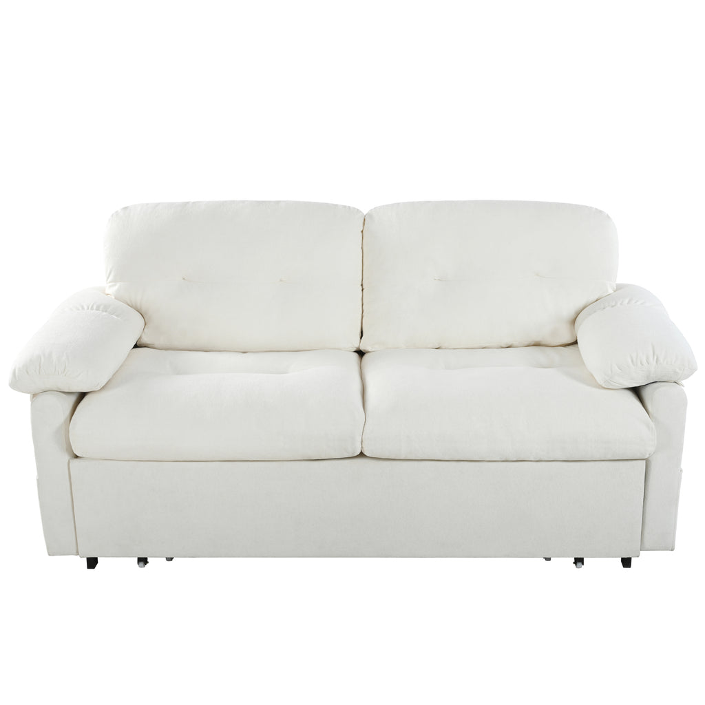 Convertible Pull-Out Queen Sleeper Sofa, 3-in-1 Loveseat with Side Storage & 8 Silent Casters, Beige Chenille Fabric, Fits Living Room, Bedroom, Apartment - Grand Goldman Shop