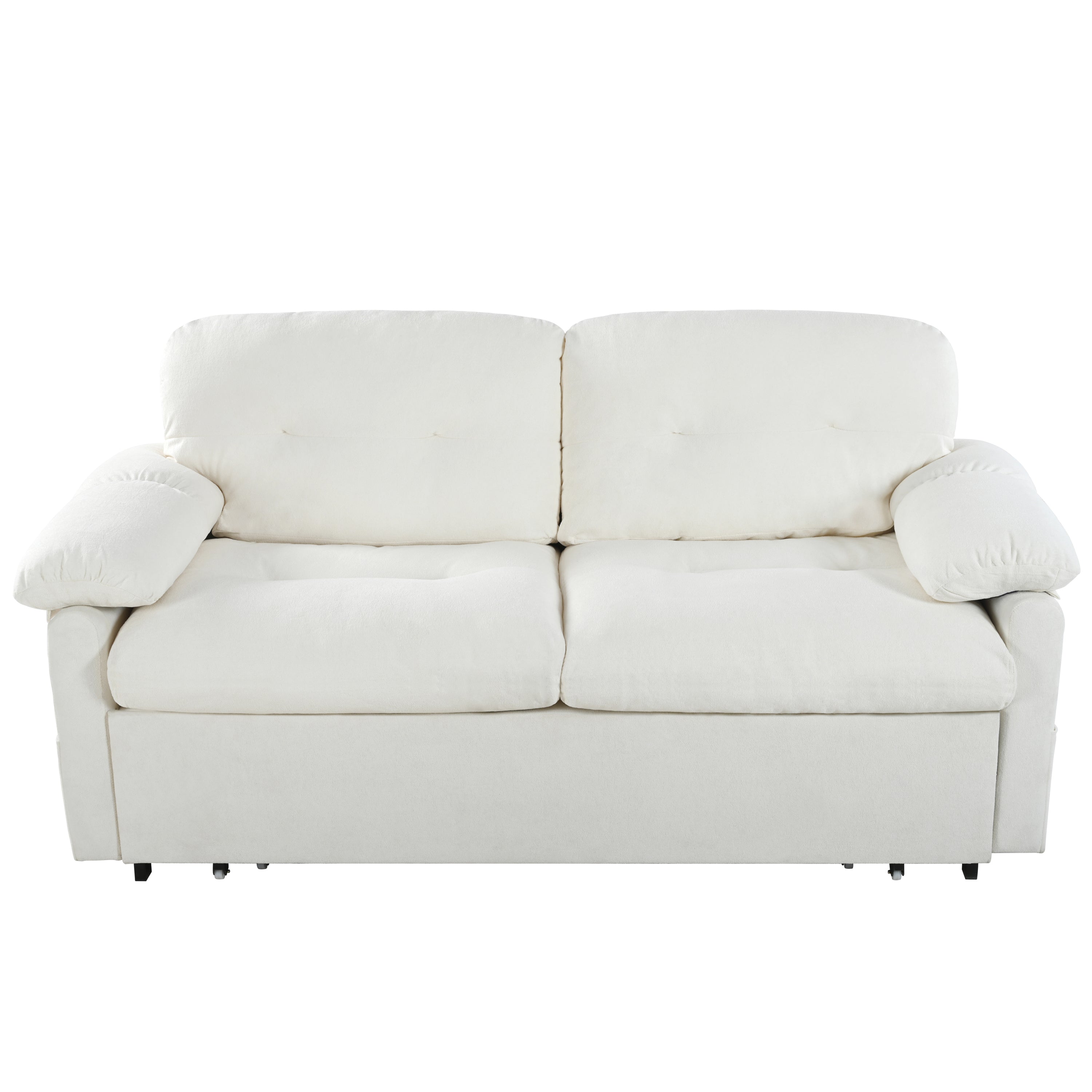 Convertible Pull-Out Queen Sleeper Sofa, 3-in-1 Loveseat with Side Storage & 8 Silent Casters, Beige Chenille Fabric, Fits Living Room, Bedroom, Apartment - Grand Goldman Shop