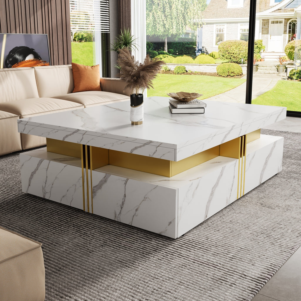 Modern White Square Storage Coffee Table with 4 Drawers - Grand Goldman Shop