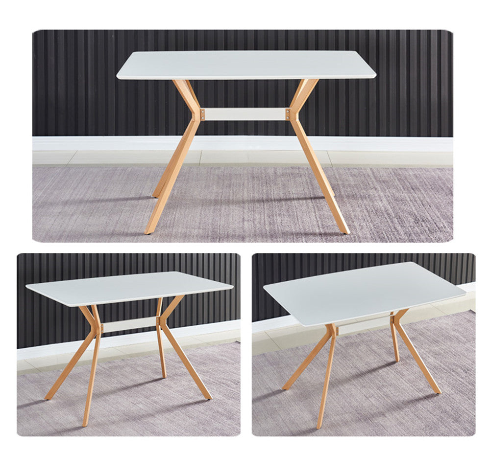 Modern Minimalist StyleDining Table MDF Anti-Scratch Top Metal Shelf Metal Heat Transfer Legs Leveling Feet For Dining Room Kitchen Office Table X 1(White) - Grand Goldman Shop