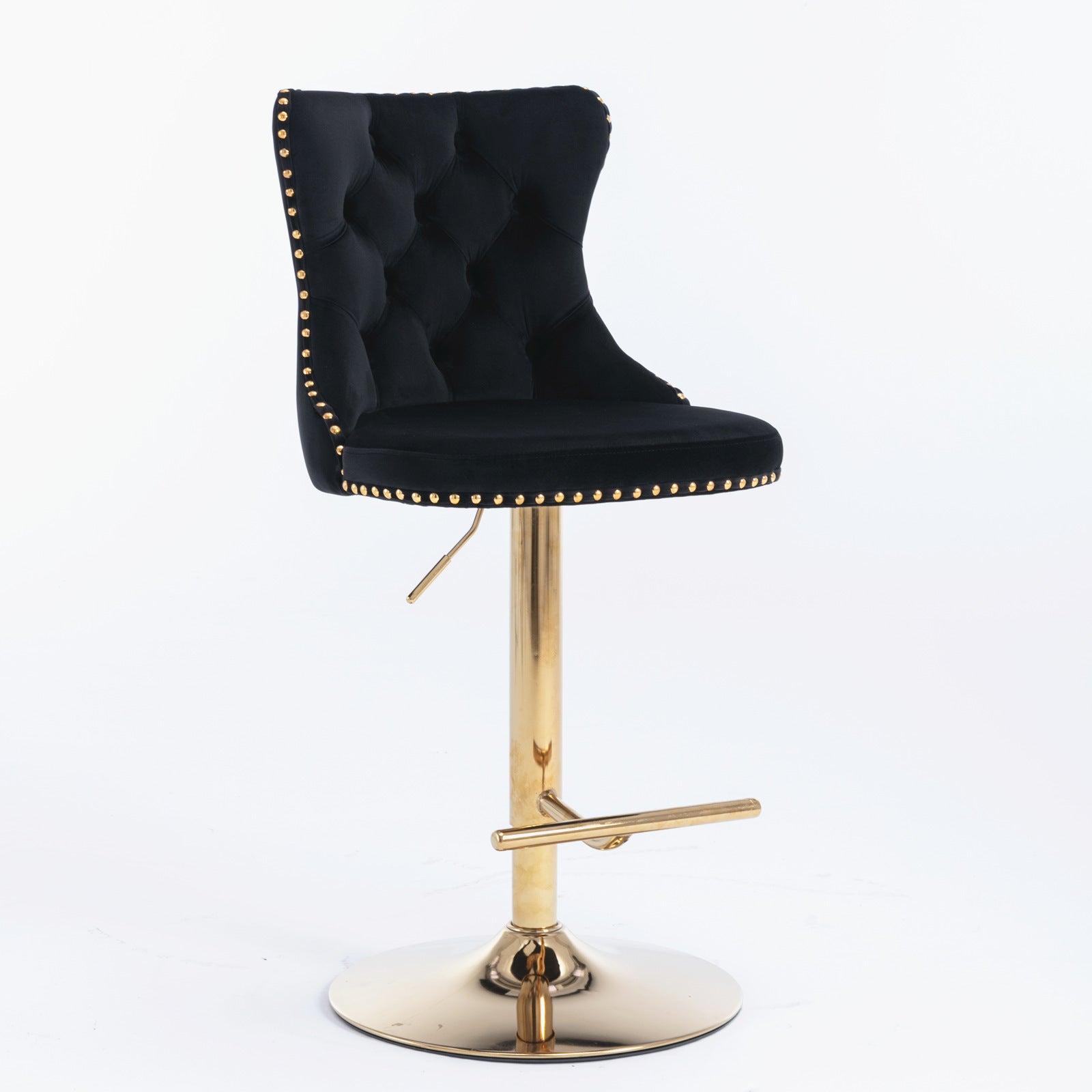 A&A Furniture,Golden Swivel Velvet Barstools Adjusatble Seat Height from 25-33 Inch, Modern Upholstered Bar Stools with Backs Comfortable Tufted for Home Pub and Kitchen Island（Black,Set of 2） - Grand Goldman Shop