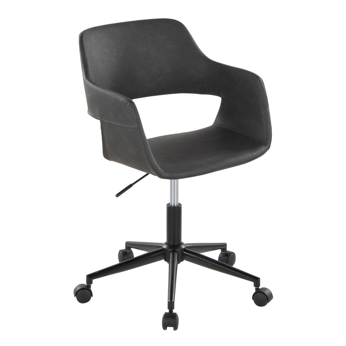 Contemporary Task Chair in Black Metal and Grey Faux Leather | Premium Home Decor - Grand Goldman