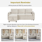 Convertible L-shaped Beige Sofa Couch with Storage, Cup Holders, USB Ports, Chenille Fabric - Grand Goldman Shop