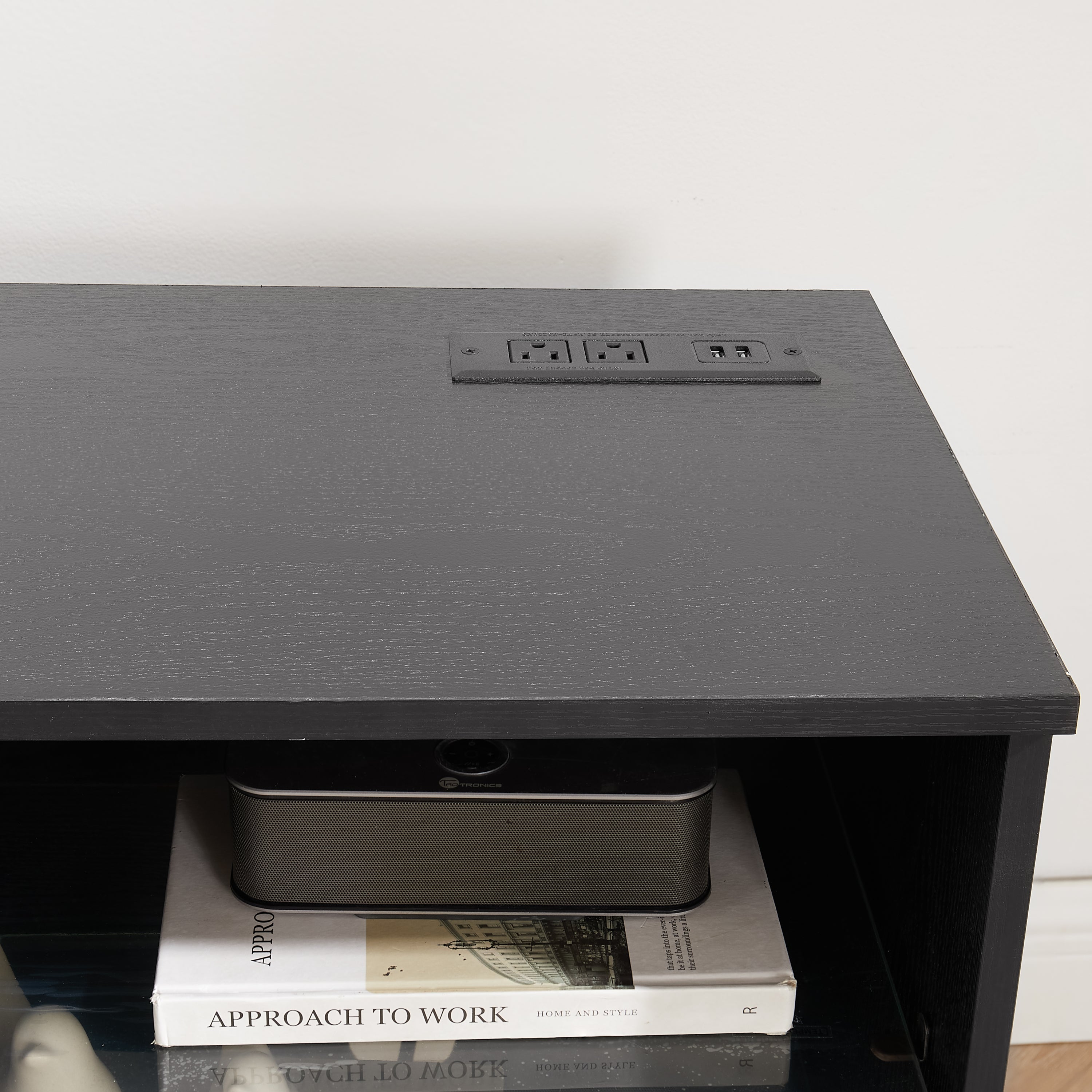 TV Stand Electric Fireplace TV Stand with Glass Shelves, 3D Fireplace TV Stand with LED Lights Wood with USB Charging Outlet Modern Television Table Center for TV up to 32-62' Black 58''W*15.4''D*24.6 - Grand Goldman Shop