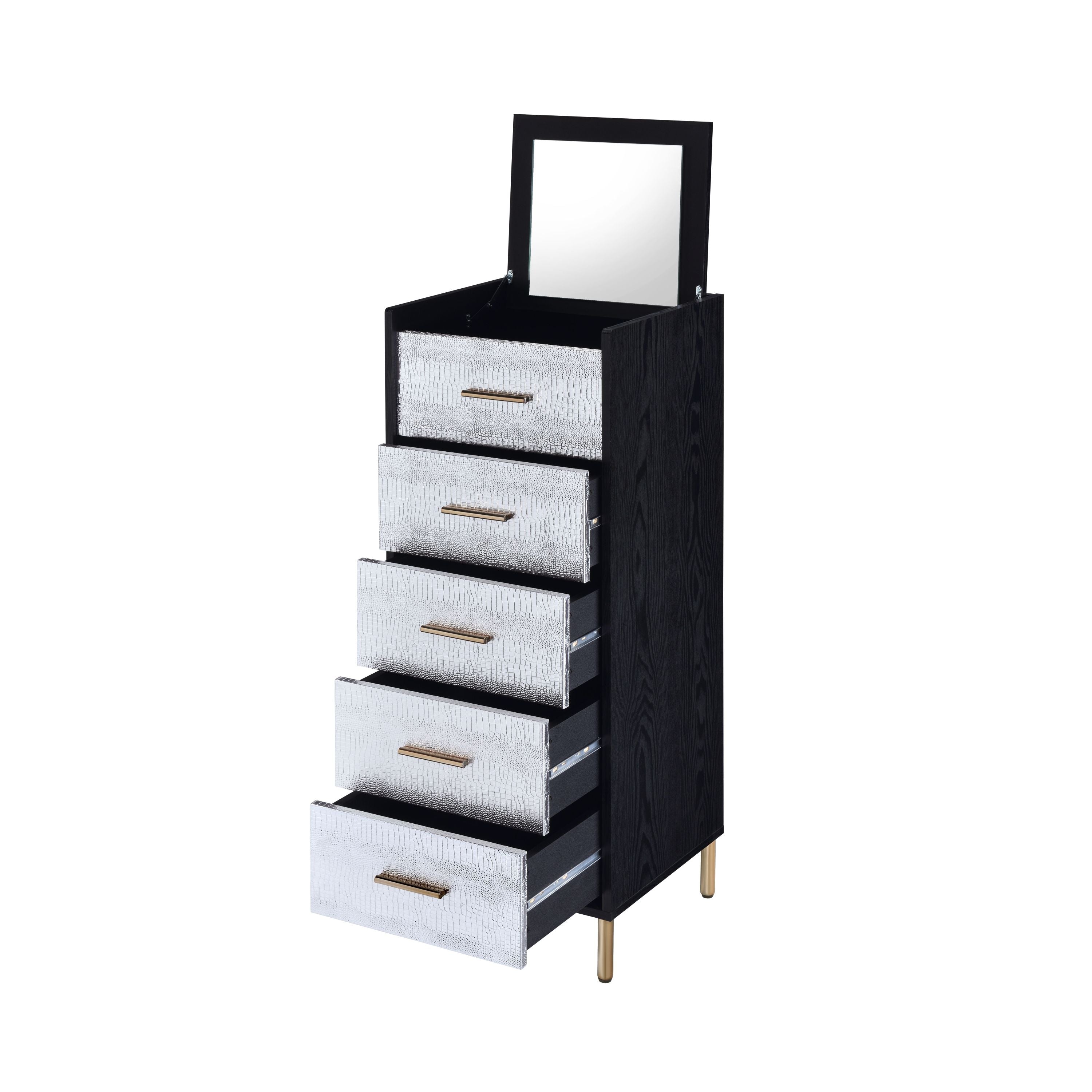 Myles Black, Silver & Gold Finish Jewelry Armoire - Grand Goldman Shop