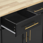 K&K 59.3' Kitchen Island with Storage 2 Pull Out Cabinet Organizers & Rubber Wood Drop Leaf, Rolling Kitchen Island with Trash Can Storage, Power Outlet, Spice & Towel Rack for Kitchen, Dining, Black - Grand Goldman Shop