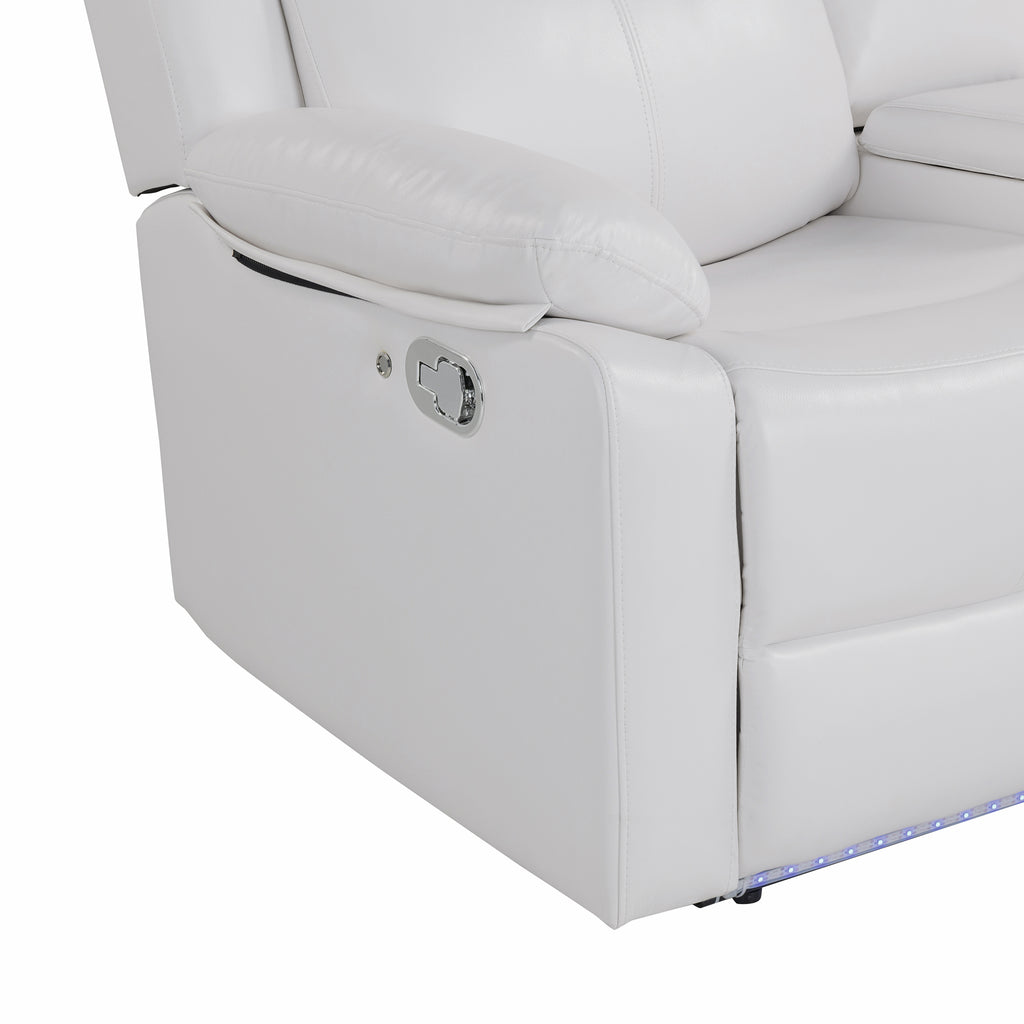 Blanche White 3PC Reclining Sofa and Loveseat with LED Lights, Speaker, Wood Frame, Medium Firm Seating, White - Grand Goldman Shop