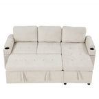 Convertible L-shaped Beige Sofa Couch with Storage, Cup Holders, USB Ports, Chenille Fabric - Grand Goldman Shop