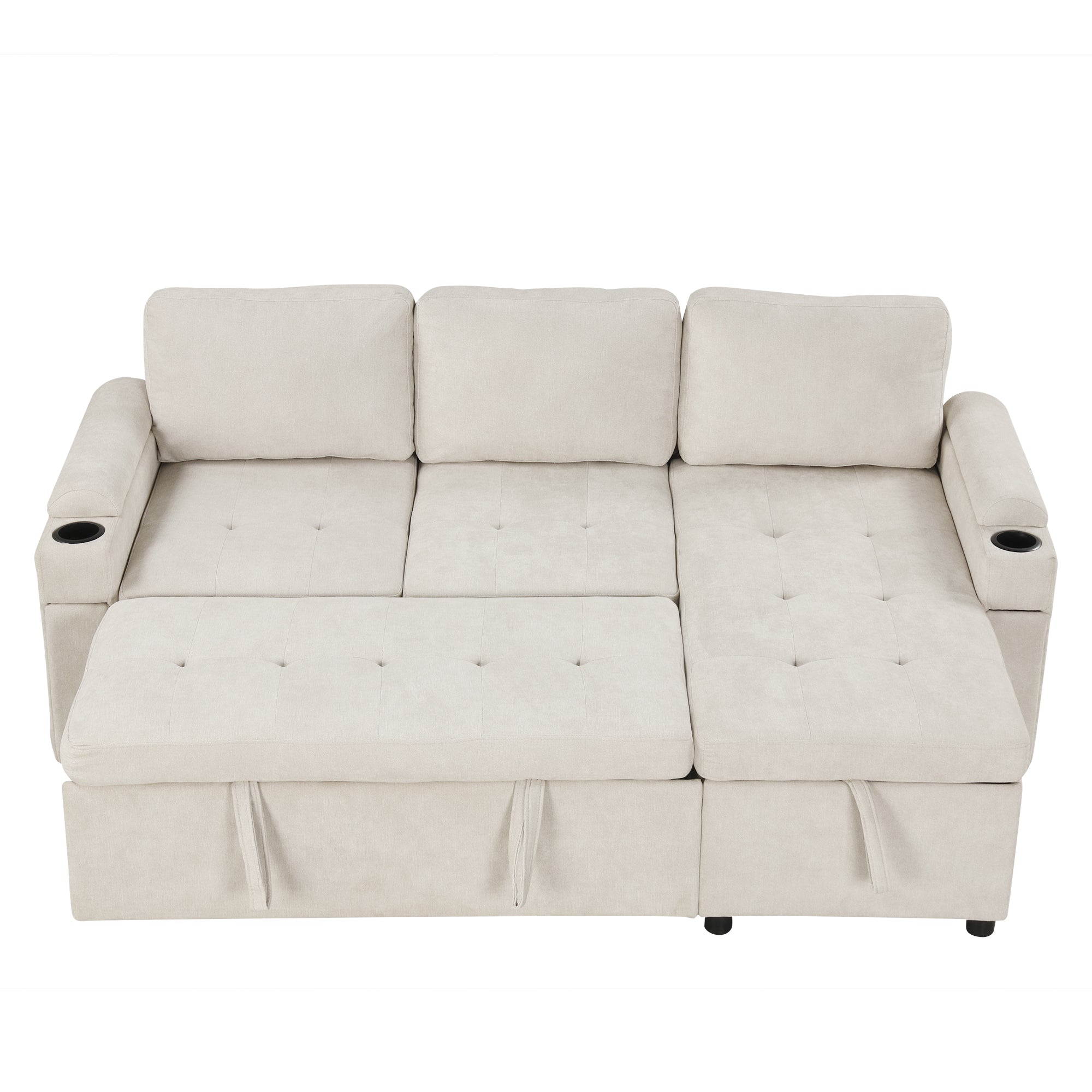 Convertible L-shaped Beige Sofa Couch with Storage, Cup Holders, USB Ports, Chenille Fabric - Grand Goldman Shop
