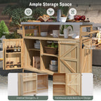K&K Outdoor Kitchen Island, Rolling Bar Cart & Storage Cabinet, Farmhouse Solid Wood Outdoor Grill Table with Stainless Steel Top, Spice Rack , Towel Rack for Kitchen & BBQ , Natural - Grand Goldman Shop