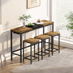 Modern Design Kitchen Dining Table, Pub Table, Long Dining Table Set with 3 Stools, Convenient Hanging Stool Design, Natural+Black,(Same SKU:W757P146463) - Grand Goldman Shop