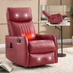 Red Faux Leather Heat Massage Manual Recliner Chair with Rocker and Swivel for Living Room - Grand Goldman Shop