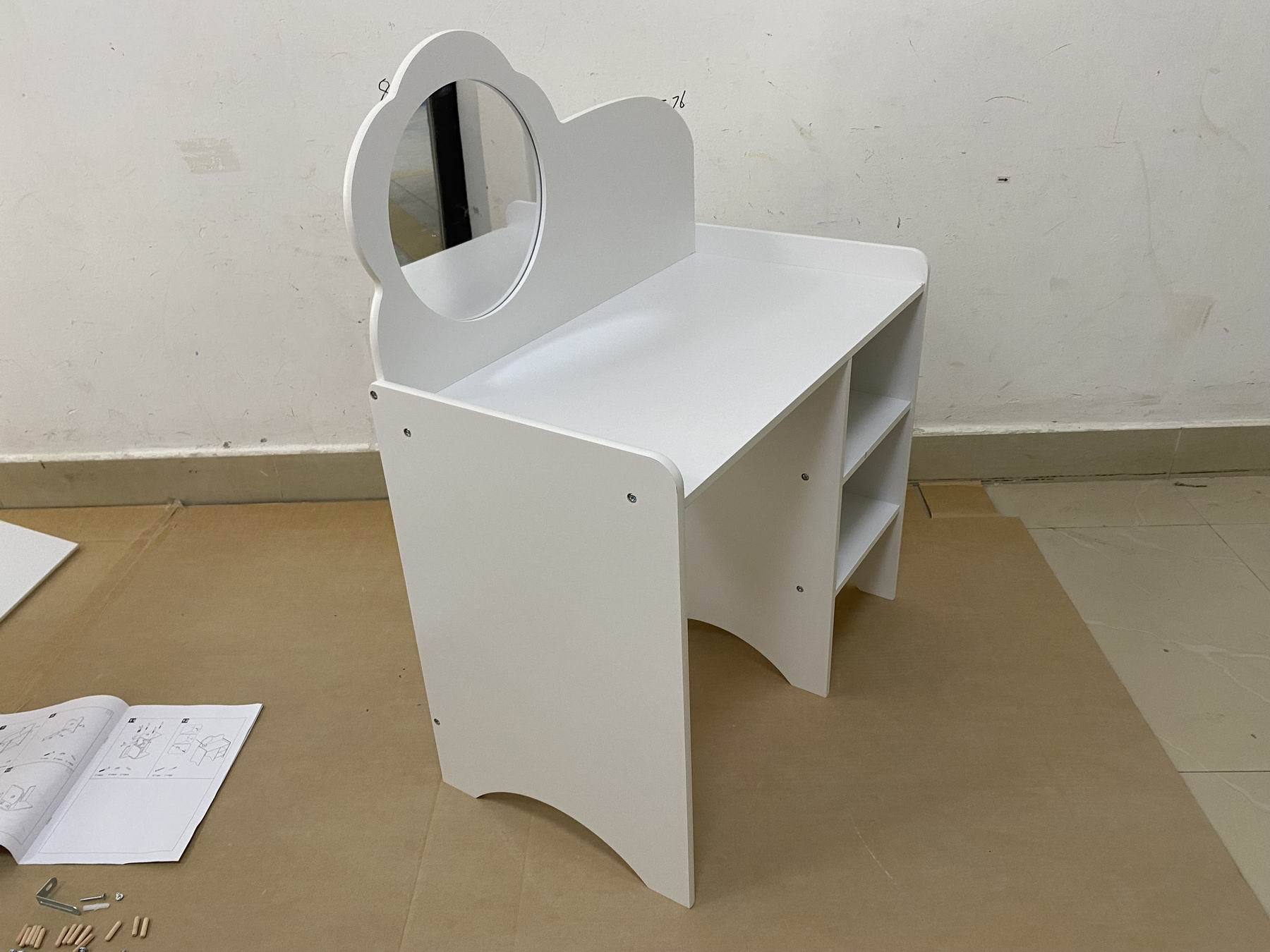 Kids Vanity Table with Mirror and Chair, Wooden Children's Dressing Makeup Desk with Storage Shelves, Study and Activity Tabl