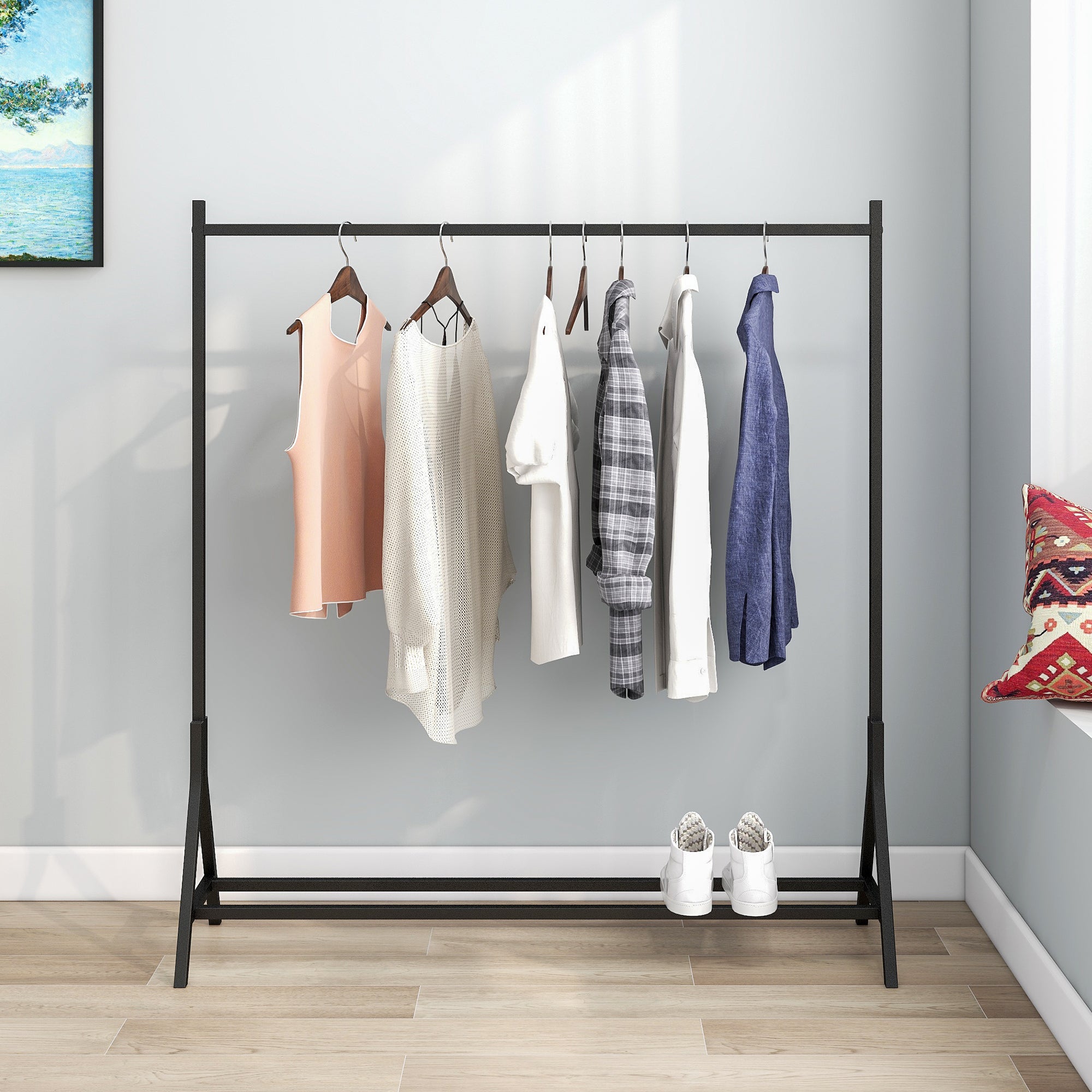Garment Rack Freestanding Hanger Multi-functional Single pole Bedroom Clothing Rack Bedroom, Black - Grand Goldman Shop