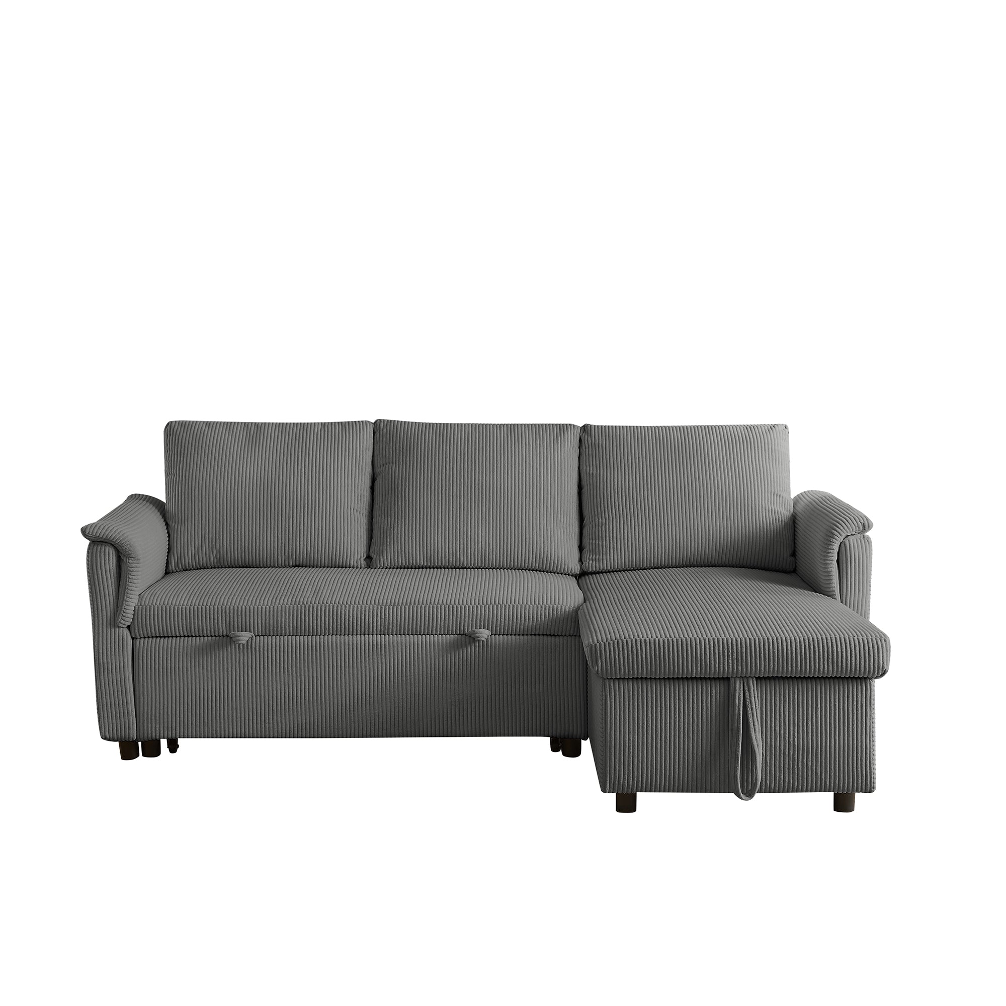 Loveseat Sofa with Chaise Lounge L-Shaped Modular Convertible Sofa with Storage Chaise, Corduroy Tufted Upholstered Sleeper Sectional Sofa,Pull Out Sleep Couch Bed and Reclining Backrest-Gray - Grand Goldman Shop