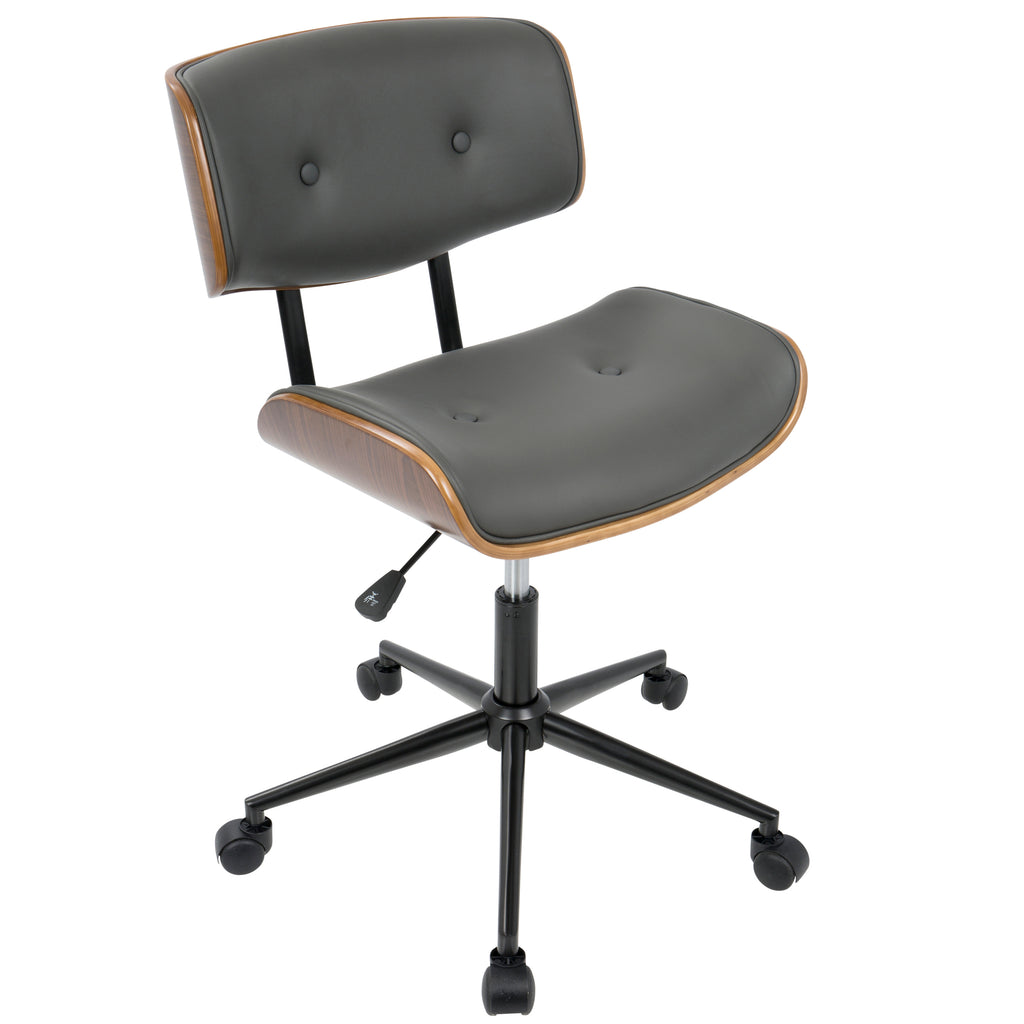 Mid-Century Modern Adjustable Office Chair with Swivel in Walnut and Grey - Grand Goldman