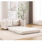 {VIDEO Provided}3-in-1 Upholstered Futon Sofa Convertible Sofa bed,Foldable Tufted Loveseat with Pull Out Sleeper Couch Bed,Folding Mattres Love Seat Daybed W/Side Pockets and Cup Holder, Beige - Grand Goldman Shop