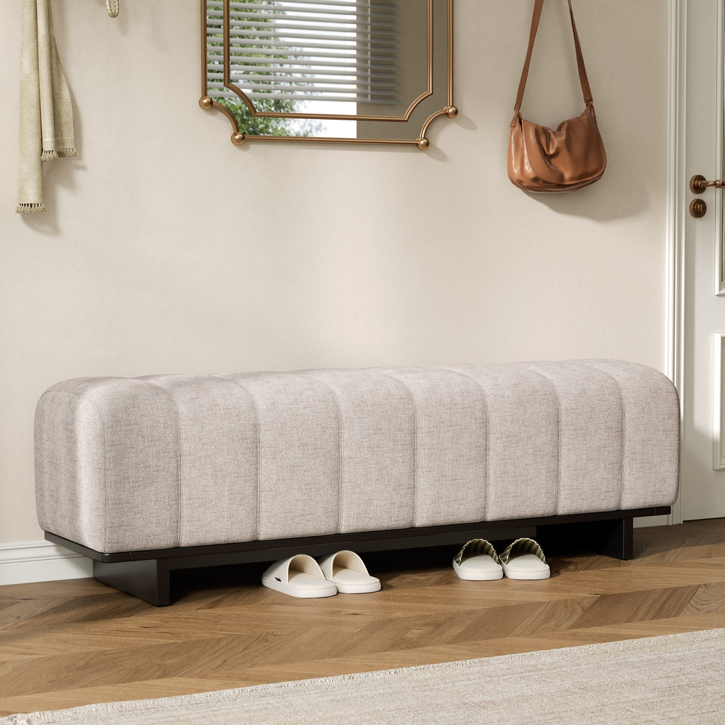 Indoor Dining Bench in Oatmeal Chenille Fabric with Rubber Wood Legs, Comfortable Seating for Dining Room or Living Area - Grand Goldman Shop