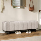 Indoor Dining Bench in Oatmeal Chenille Fabric with Rubber Wood Legs, Comfortable Seating for Dining Room or Living Area - Grand Goldman Shop