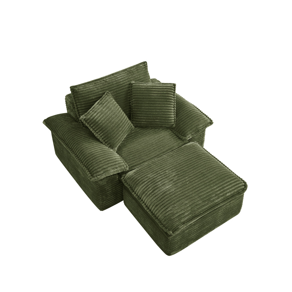 47' Oversized Sofa Chair and a Half with Deep Seat & Movable 2-Layer Ottoman Set,  Cloud Sofa Bed with Chaise, 1-Seater Modular Sectional Sleeper Couch for Living Room, No Assembly Teddy-Fleece, Green - Grand Goldman Shop