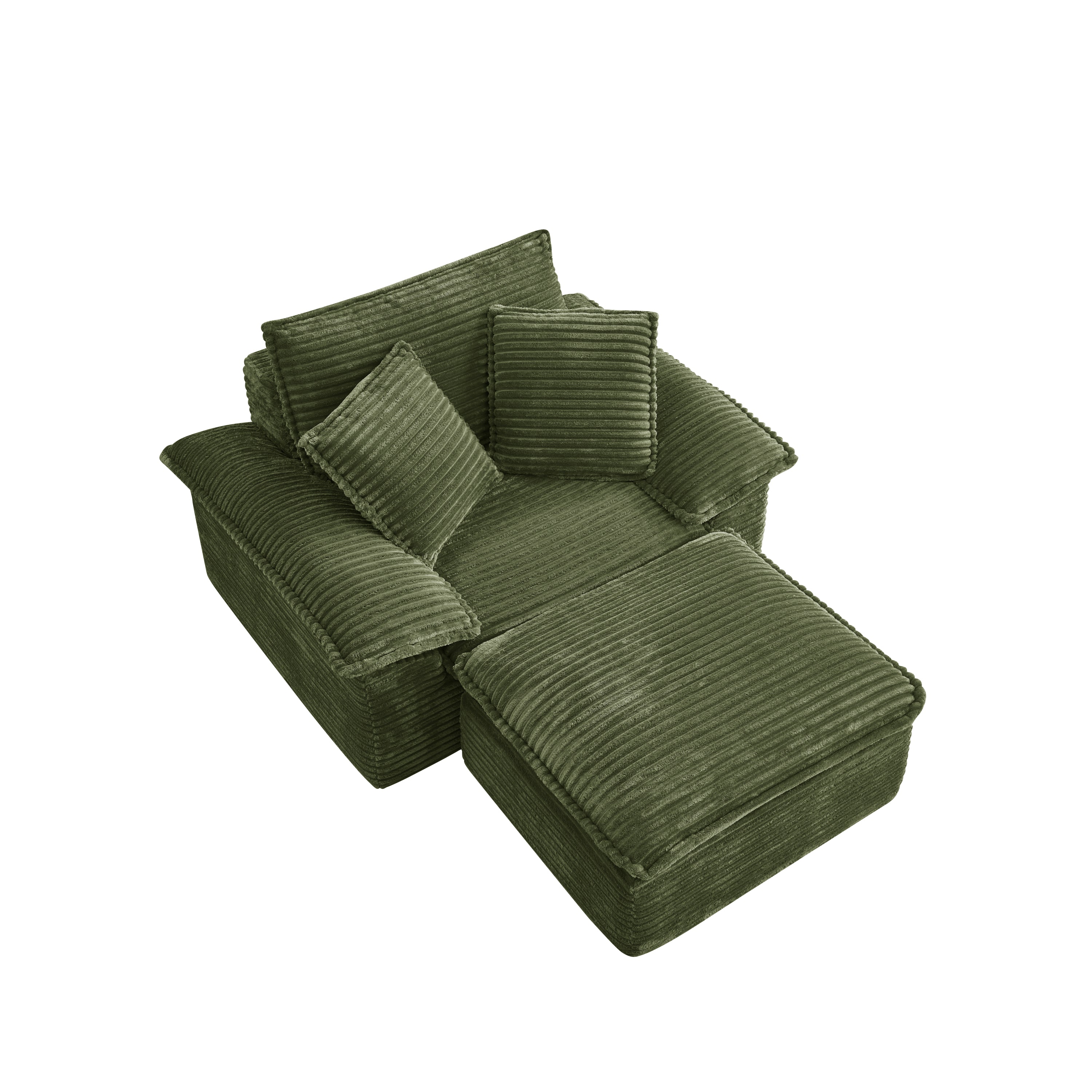 47' Oversized Sofa Chair and a Half with Deep Seat & Movable 2-Layer Ottoman Set,  Cloud Sofa Bed with Chaise, 1-Seater Modular Sectional Sleeper Couch for Living Room, No Assembly Teddy-Fleece, Green - Grand Goldman Shop
