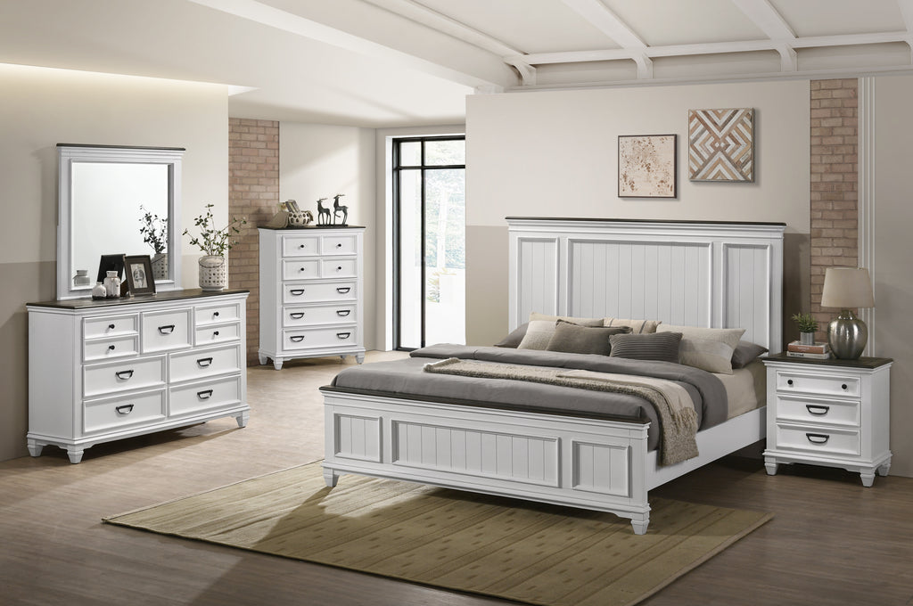 Clelane Wood Bedroom 5 piece Set with Shiplap Panel King Bed, Dresser, Mirror, Nightstand, and Chest - Grand Goldman Shop