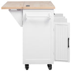 K&K 56.5'' Kitchen Island with Drop Leaf, Power Outlet, Embossed Vertical Stripe Rolling Kitchen Cart on Wheels with 4 Doors , 5 Deep Drawers and Adjustable Shelves, for Kitchen, Dining Room, White - Grand Goldman Shop