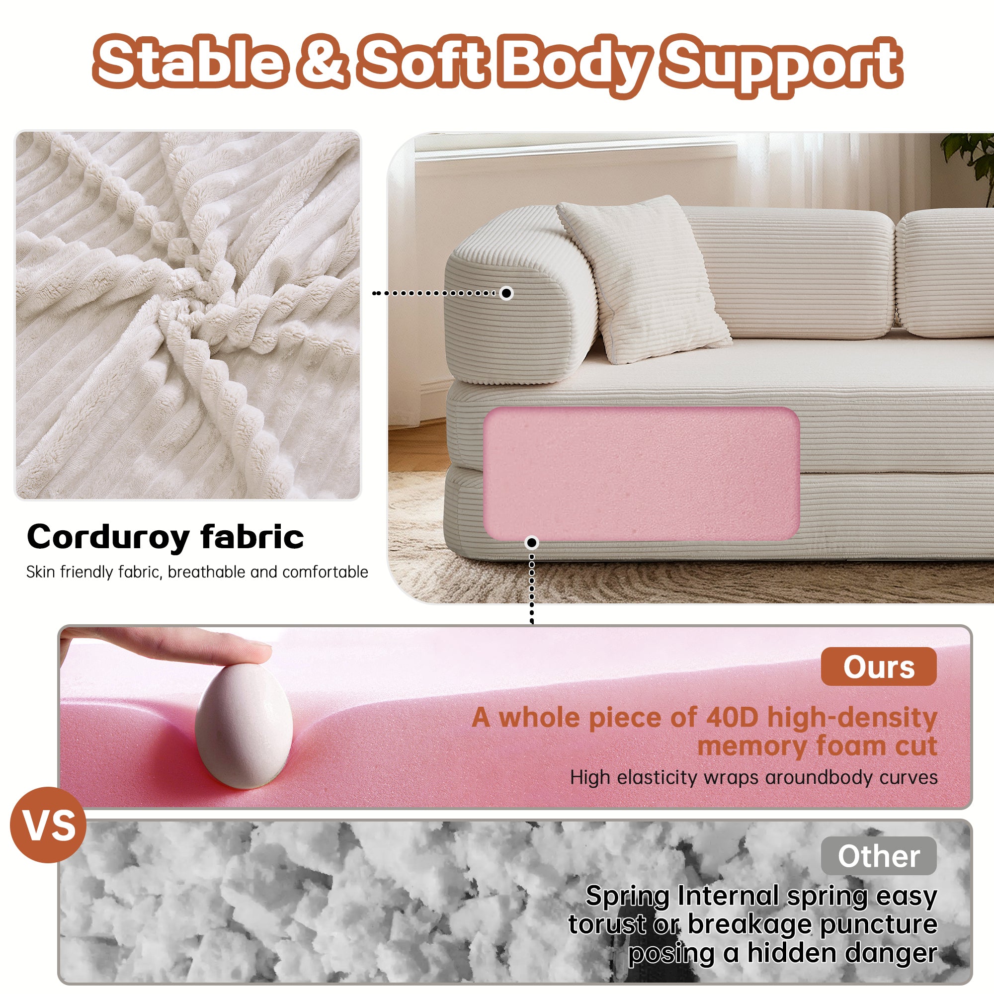 Floor Couch,Compressed Sofa,Convertible Floor Sofa Bed with Convertible Blanket Pillow,Enhanced frame stability,Comfy Couch Lounge Sleeper Bed,for Living Room Bedroom - Grand Goldman Shop