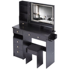 41' Large Size Left Drawer Desktop Vanity Table+Cushioned Stool Dresser Set, 2 AC+2 USB Power Station, Hair Dryer Stand, Extra Large Touch Control LED Mirror, 3-color Switch, EPA, GCC, UL Certificate - Grand Goldman Shop