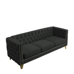 Modern Black Velvet Sofa with Button Tufting and Metal Legs, 3-Seater Couch for Living Room or Bedroom, Upholstered in Soft Velvet with Solid Wood Frame - Grand Goldman Shop