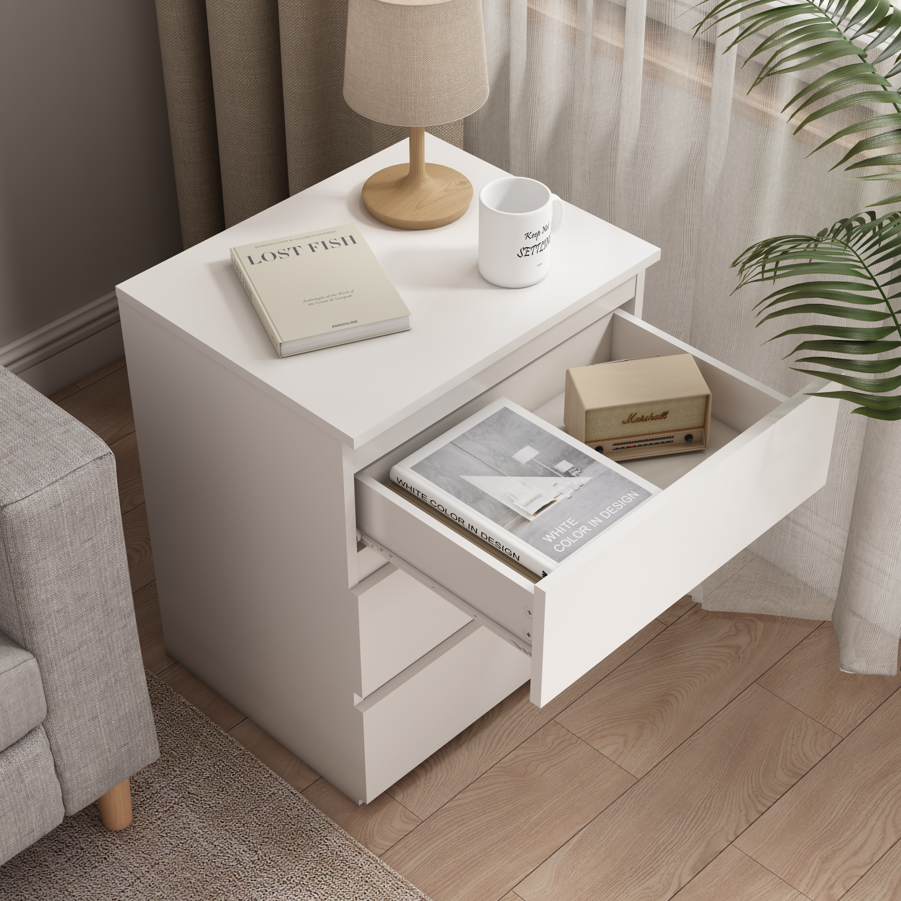 (Set of 2)3 Drawer Dresser, Small Dresser for Closet, Wooden White Nightstand for Bedroom, Chest of Drawers Side Table Storage Cabinet for Home Office , Each box Contains Two Side Tables - Grand Goldman Shop