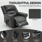 Power Lift Recliner Chair Heat Massage Dual Motor Infinite Position Up to 350 LBS, Faux Leather, Heavy Duty Motion Mechanism with USB Ports, Grey - Grand Goldman Shop