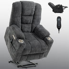 EMON'S Large Power Lift Recliner Chair with Massage and Heat for Elderly, Overstuffed Wide Recliners, Heavy Duty Motion Mechanism with USB and Type C Ports, 2 Steel Cup Holders, Gray - Grand Goldman Shop