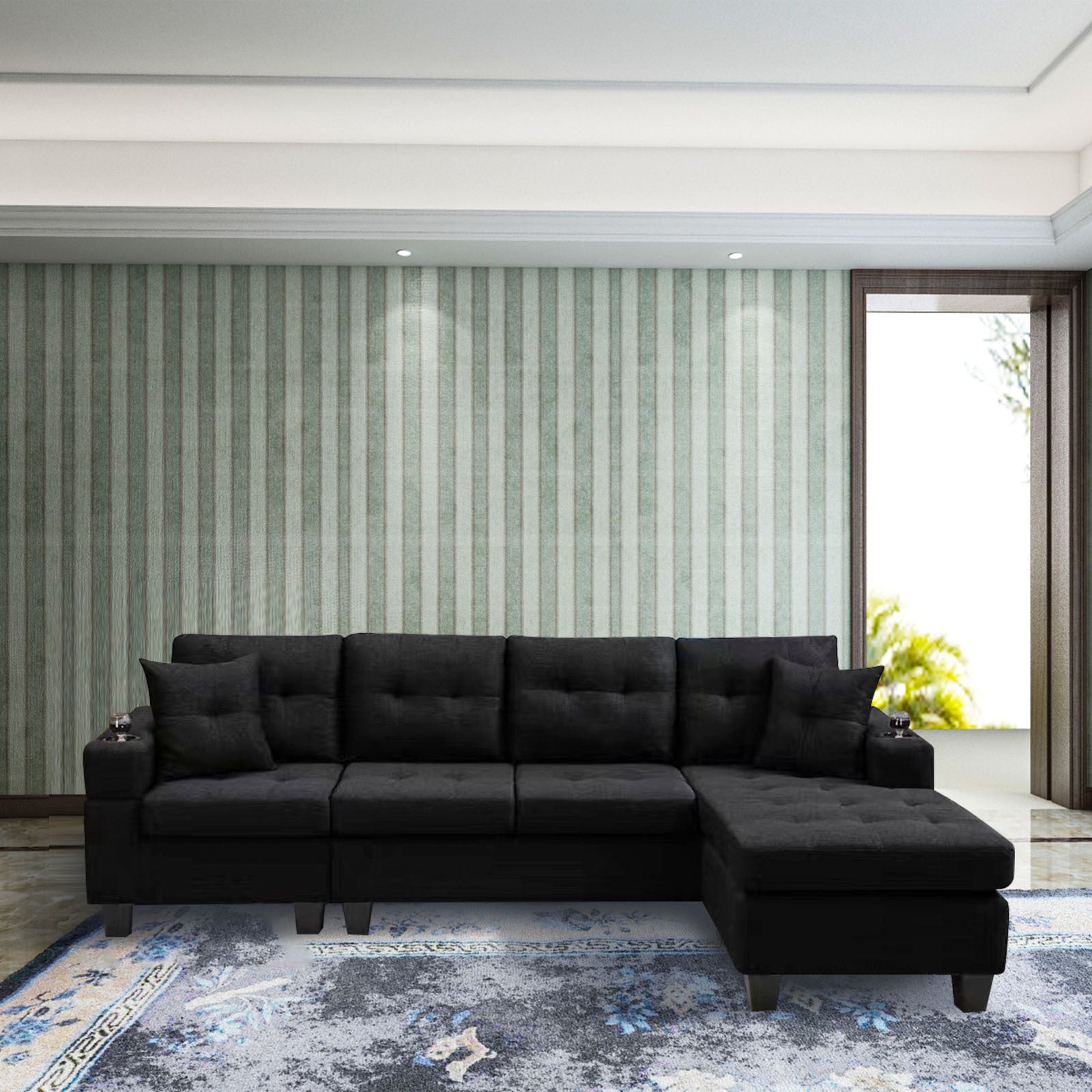 MEGA right sectional sofa with footrest, convertible corner sofa with armrest storage, living room and apartment sectional sofa, right chaise longue and grey - Grand Goldman Shop