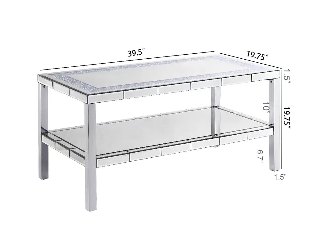 W 39.5' X D 19.5'X H 19.5' 2-layer crystal mirror stainless steel frame coffee table for use in offices, shops, living rooms, or bedrooms - Grand Goldman Shop