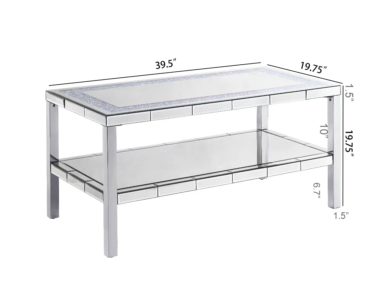 W 39.5' X D 19.5'X H 19.5' 2-layer crystal mirror stainless steel frame coffee table for use in offices, shops, living rooms, or bedrooms - Grand Goldman Shop