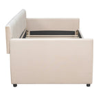 Twin Size Upholstered daybed with Drawers, Wood Slat Support, Beige - Grand Goldman Shop