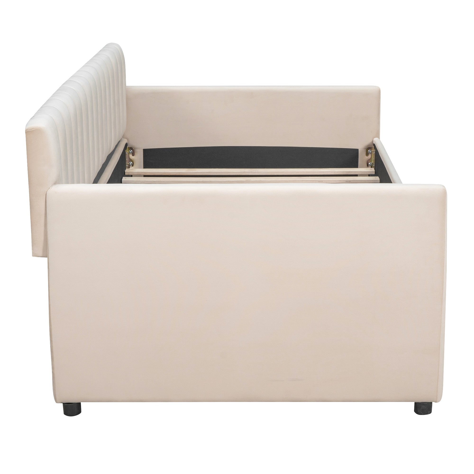 Twin Size Upholstered daybed with Drawers, Wood Slat Support, Beige - Grand Goldman Shop
