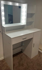 Vanity Desk with Mirror & Light, Large Drawer Three Level Storage Dresser, 3 Lighting Modes Adjustable Brightness, Bedroom Dressing Table(Pink) - Grand Goldman Shop
