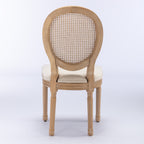 A&A Furniture,French Style Solid Wood Frame Antique Painting Linen Fabric Rattan Back Dining Chair,Set of 2,Cream,Beige - Grand Goldman Shop
