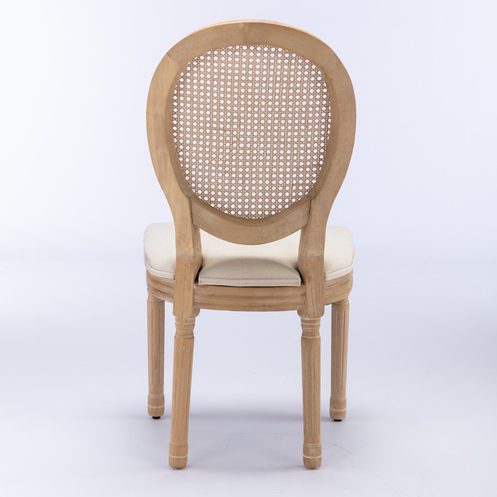 A&A Furniture,French Style Solid Wood Frame Antique Painting Linen Fabric Rattan Back Dining Chair,Set of 2,Cream,Beige - Grand Goldman Shop