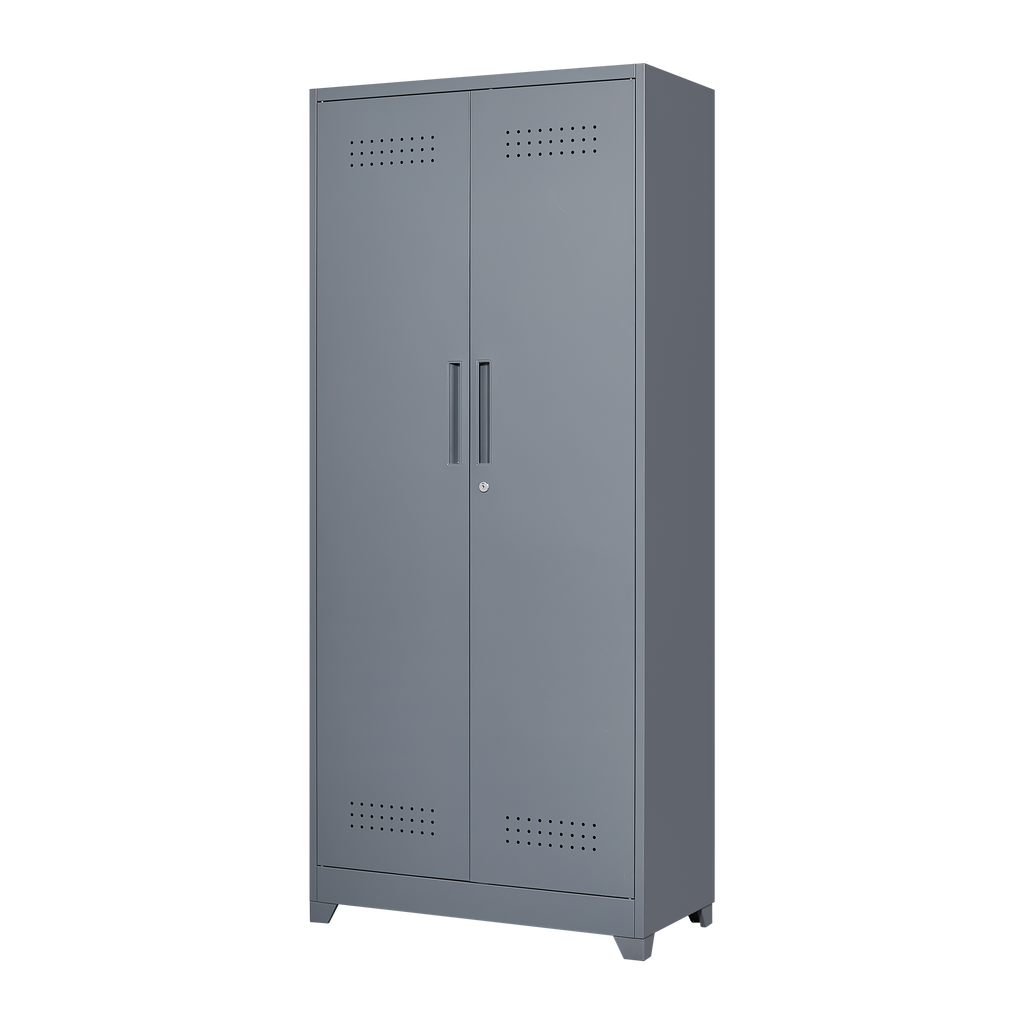 Gray And White Color Metal Lockers, Cleaning Tool Cabinets With Locking Doors, High Broom Tool Storage Cabinets, Adjustable S