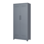 Gray And White Color Metal Lockers, Cleaning Tool Cabinets With Locking Doors, High Broom Tool Storage Cabinets, Adjustable S