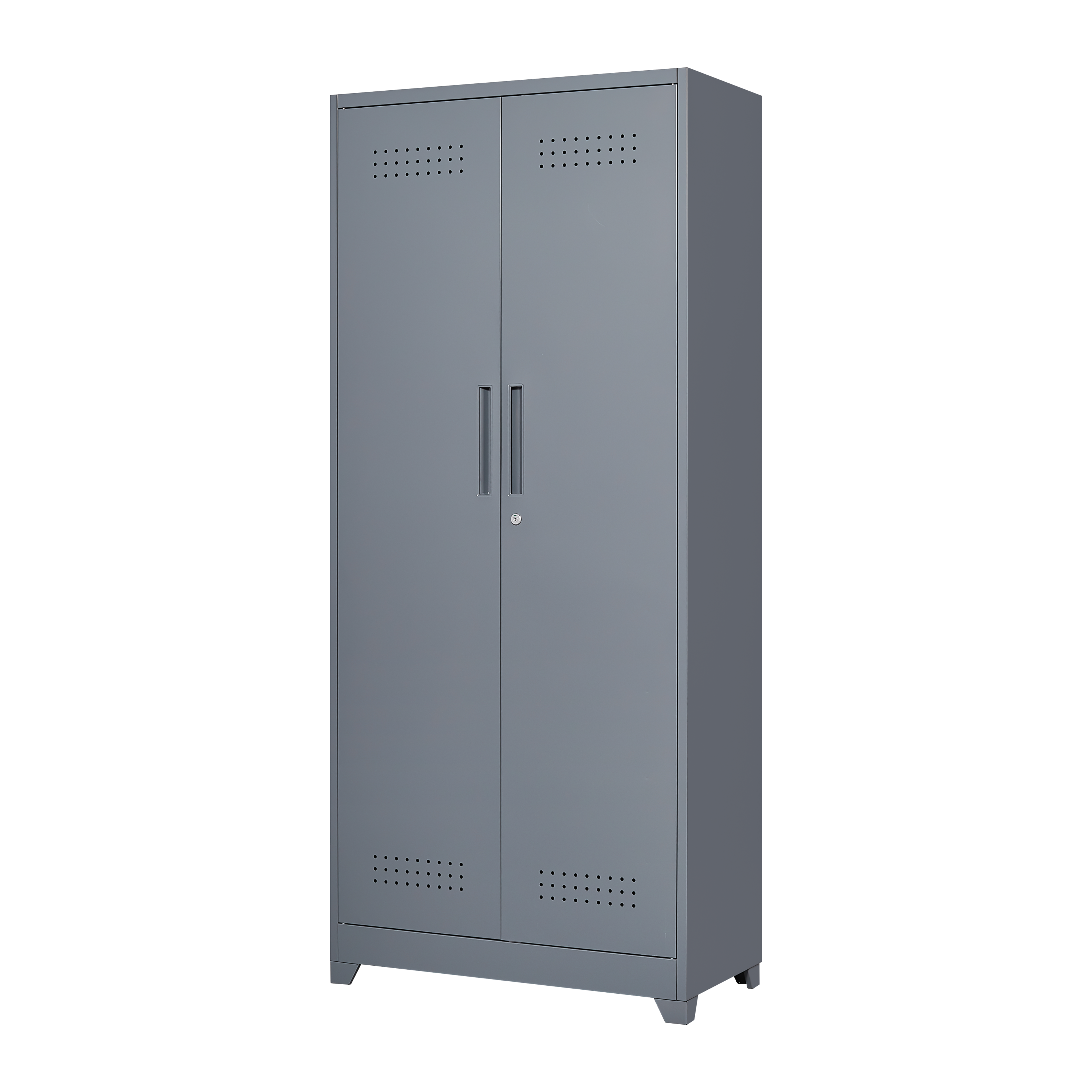 Gray And White Color Metal Lockers, Cleaning Tool Cabinets With Locking Doors, High Broom Tool Storage Cabinets, Adjustable S