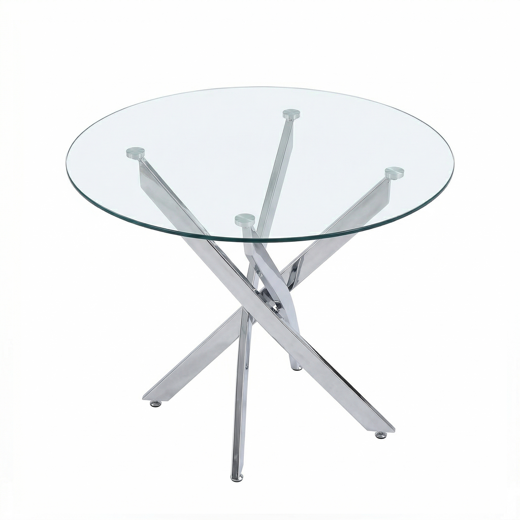 Round Dining Table, 35.5' Glass Dining Table with Silver Legs, Modern Kitchen Table for Home Kitchen, Dining Room - Grand Goldman Shop