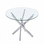 Round Dining Table, 35.5' Glass Dining Table with Silver Legs, Modern Kitchen Table for Home Kitchen, Dining Room - Grand Goldman Shop