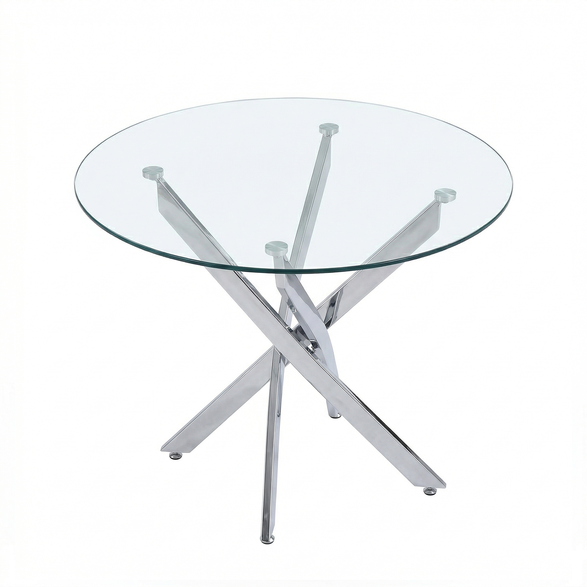 Round Dining Table, 35.5' Glass Dining Table with Silver Legs, Modern Kitchen Table for Home Kitchen, Dining Room - Grand Goldman Shop